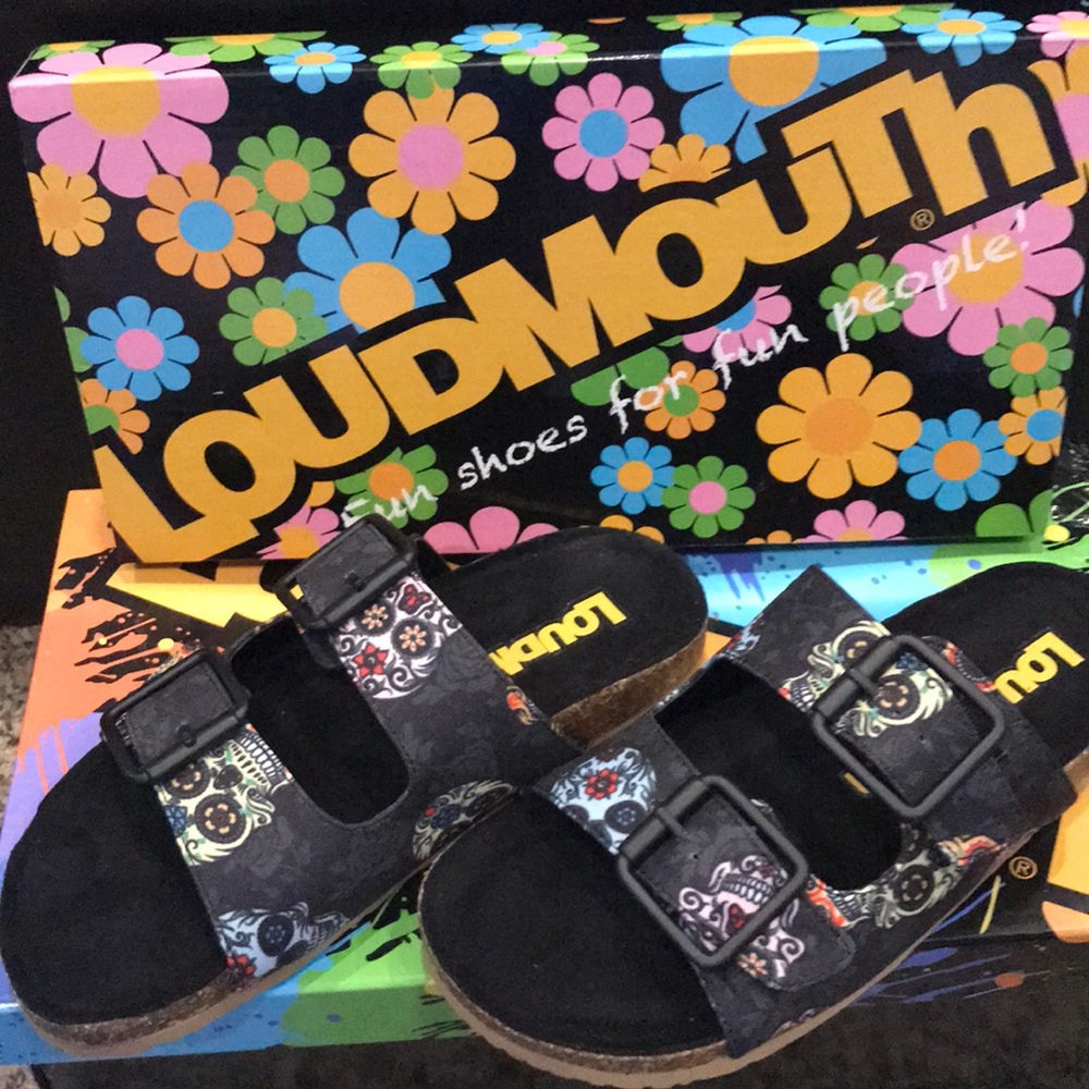 Loudmouth Frankie Sugar Skulls sandals size 2